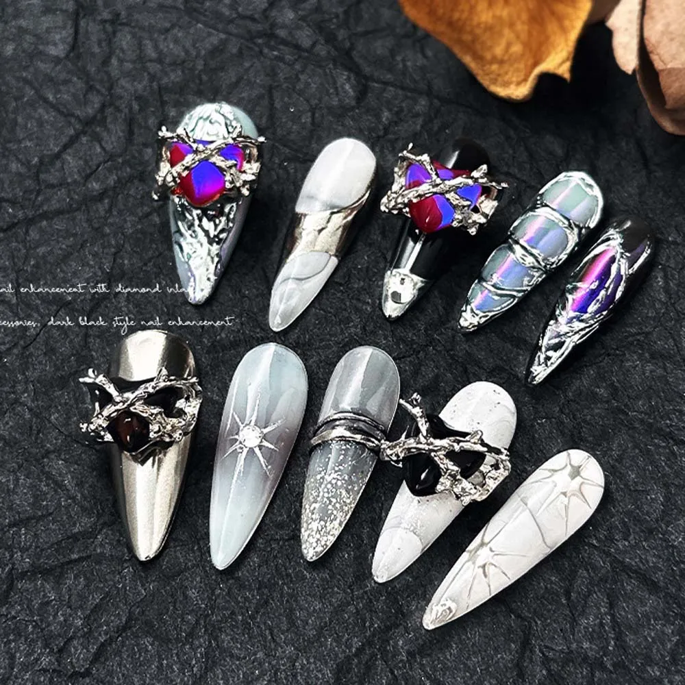 10pcs Heart Thorns Nail Art Charm 3D Metal Alloy Retro Stab Symphony Nail Decoration DIY Zircon Luxury Manicure Accessories