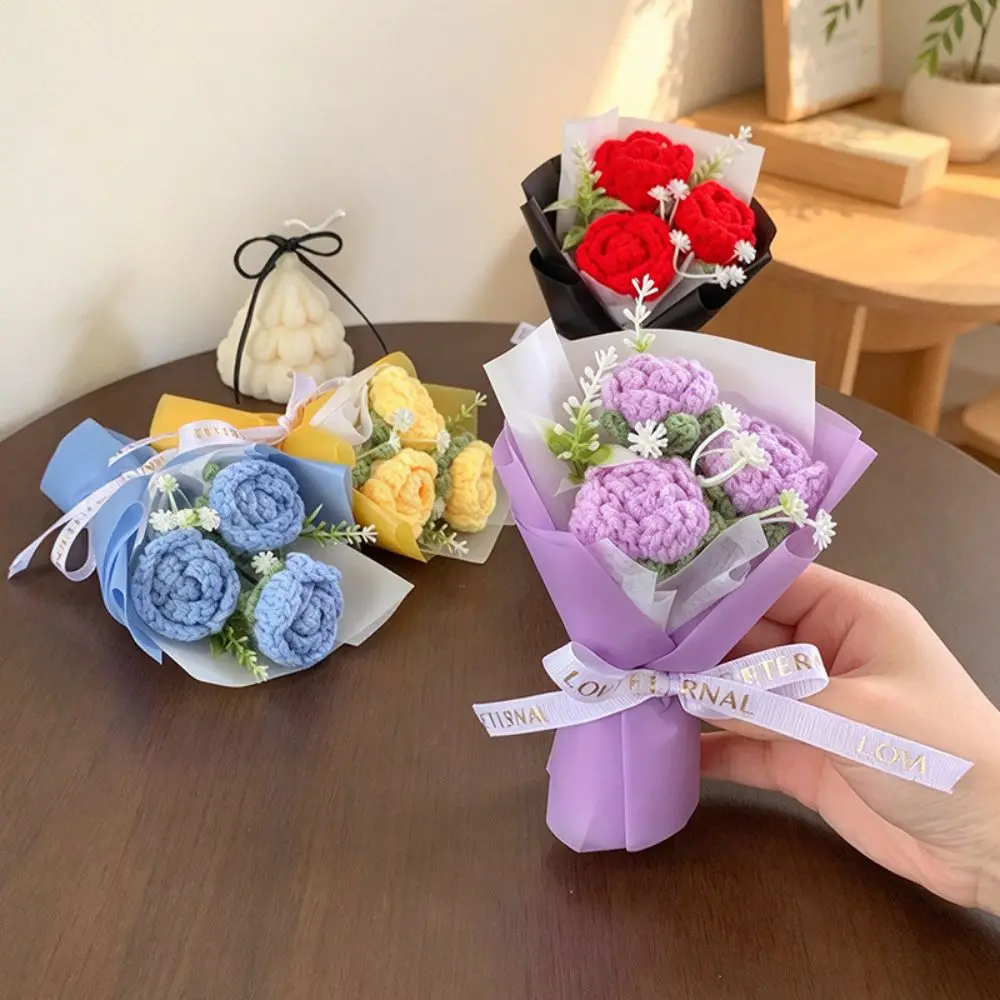 Fake Flowers Crochet Flowers Knitted Flower Hand Woven Artificial Flower Potted Plant Funny Romantic Artifiical Folwer Bouquet
