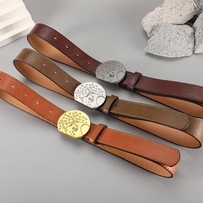 

Hot Selling Women's Alloy Small Animal Round Buckle Fashionable and Versatile Simple Clothing Decoration Belt