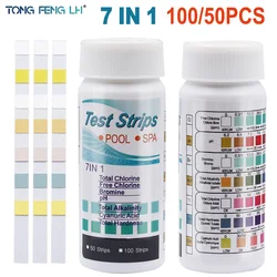 7 in 1 Test Strips For Aquarium /Fish Tank /Swimming Pool / Spa Water Quality 50 Pcs100 Pcs Chlorine /PH /Bromine Measure Paper