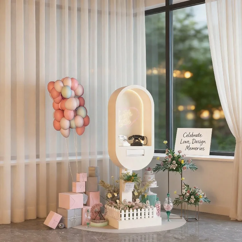Retro Wrought Iron Wedding Phone Booth Audio Walkie-talkie Guestbook Outdoor Indoor Wireless Atmosphere Decoration LED