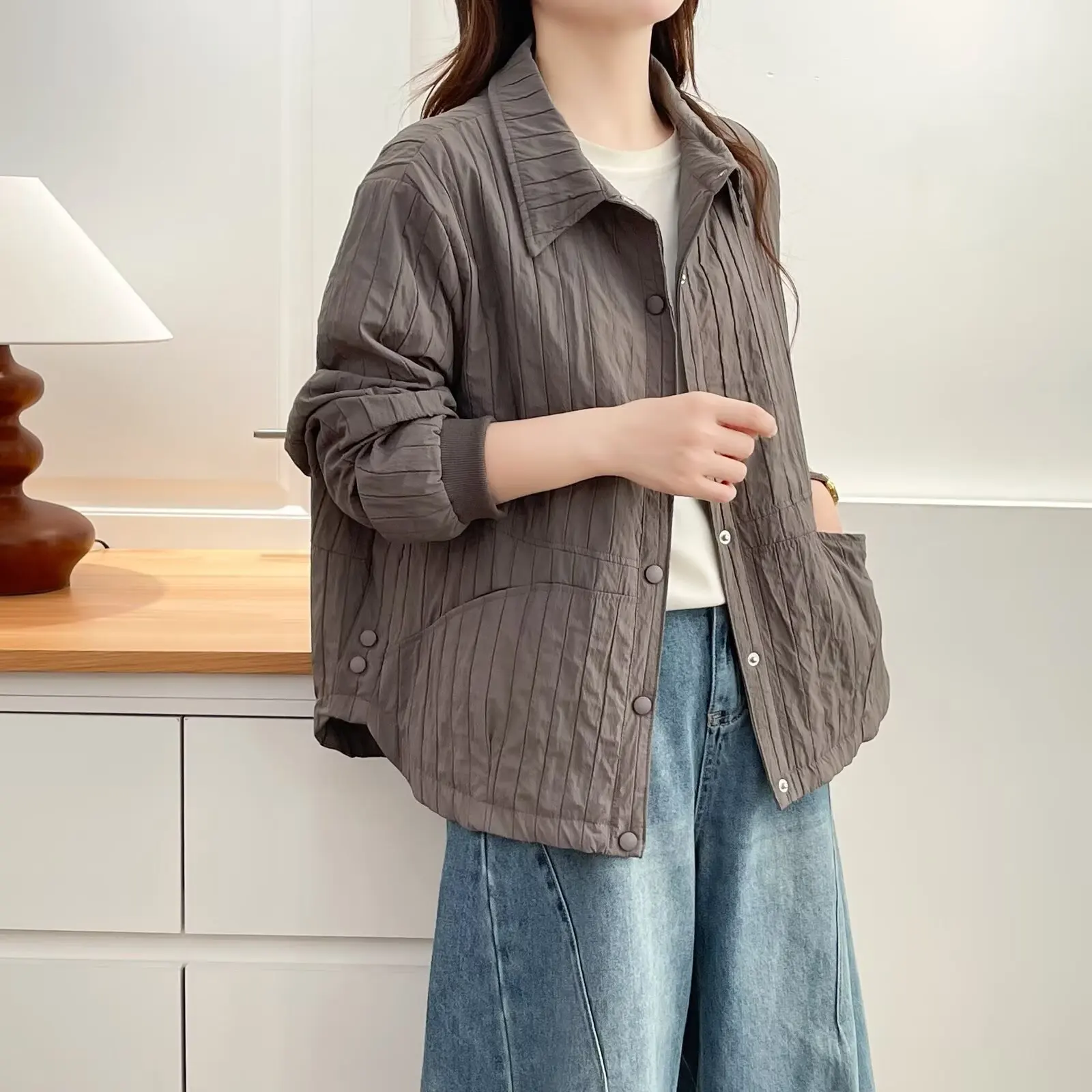 

XXXXL Fashion Plus Size Women's Parkas Autumn Winter 2025 Vertical Embossed Lightweight cotton-padded Jacket Warm Quilting Coat