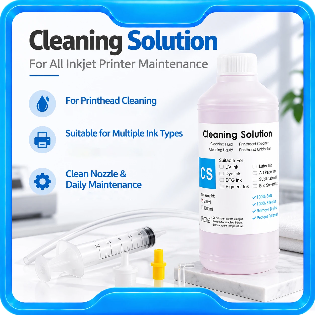 500ml Printhead Cleaner Dye Pigment Sublimation Ink Water-based Ink Cleaning Solution Clean Liquid For Canon/Brother/Epson/HP