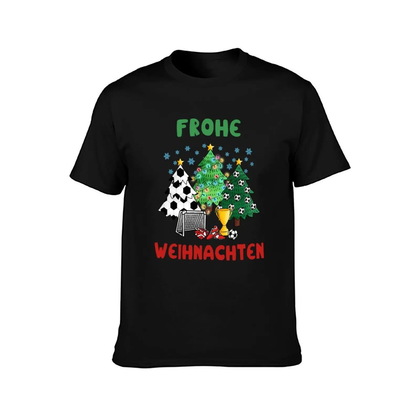 Frohe Weihnachten - Weihnachtsb?ume mit Fu?b?lle T-Shirt, Summer Casual Cotton Tee, Oversized Streetwear Tops, Unisex Men Women
