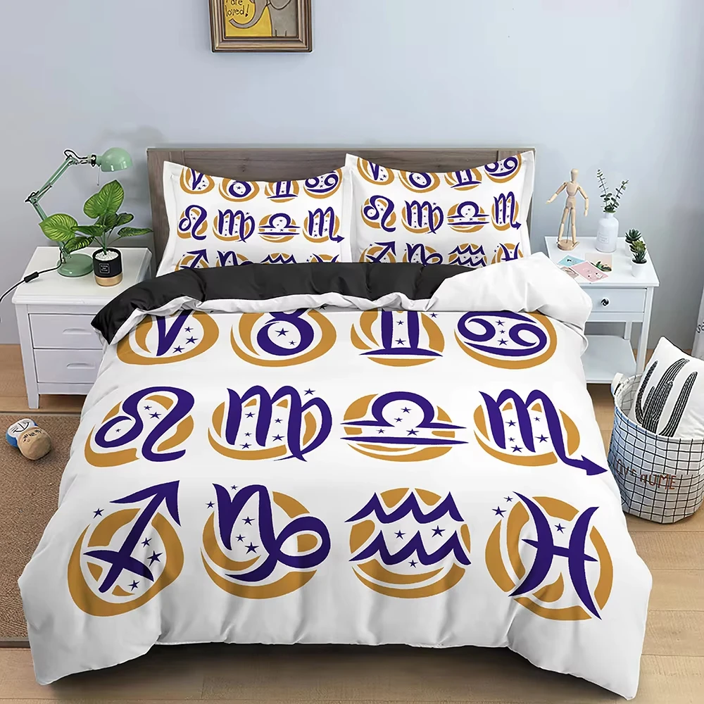 Twelve Constellation Duvet Cover Full King Size Exotic Style Bedding Set Astrology Galaxy Comforter Cover Zodiac Quilt Cover