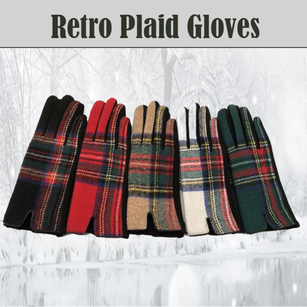 Fashion Retro Plaid Gloves Gothic Warm Winter Golves Velvet Lolita Touch Screen Gloves for Women