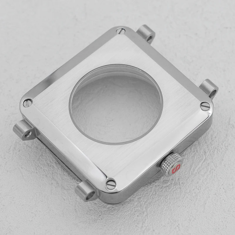 حافظة ساعة SKX007 مربعة الطيار مع قرص كريستال الياقوت متوافقة مع NH35، NH36، 7S26 4R حافظة ساعة رجالية