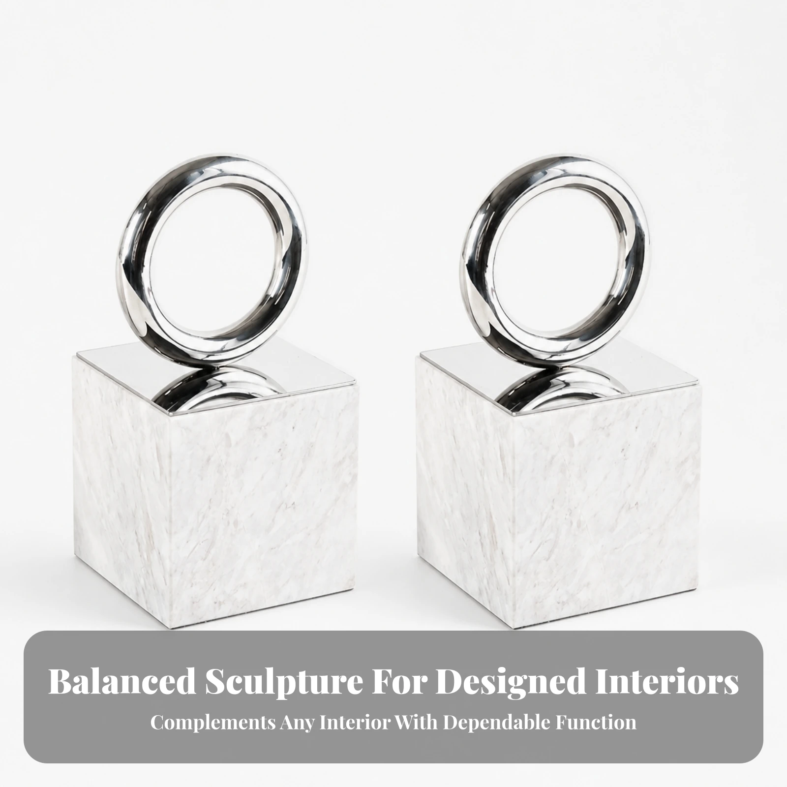 Marble Bookend Heavy Duty Bookend with Metal Circle Marble Bookends Geometric Book Holders Compact for Readers, Bookshelf