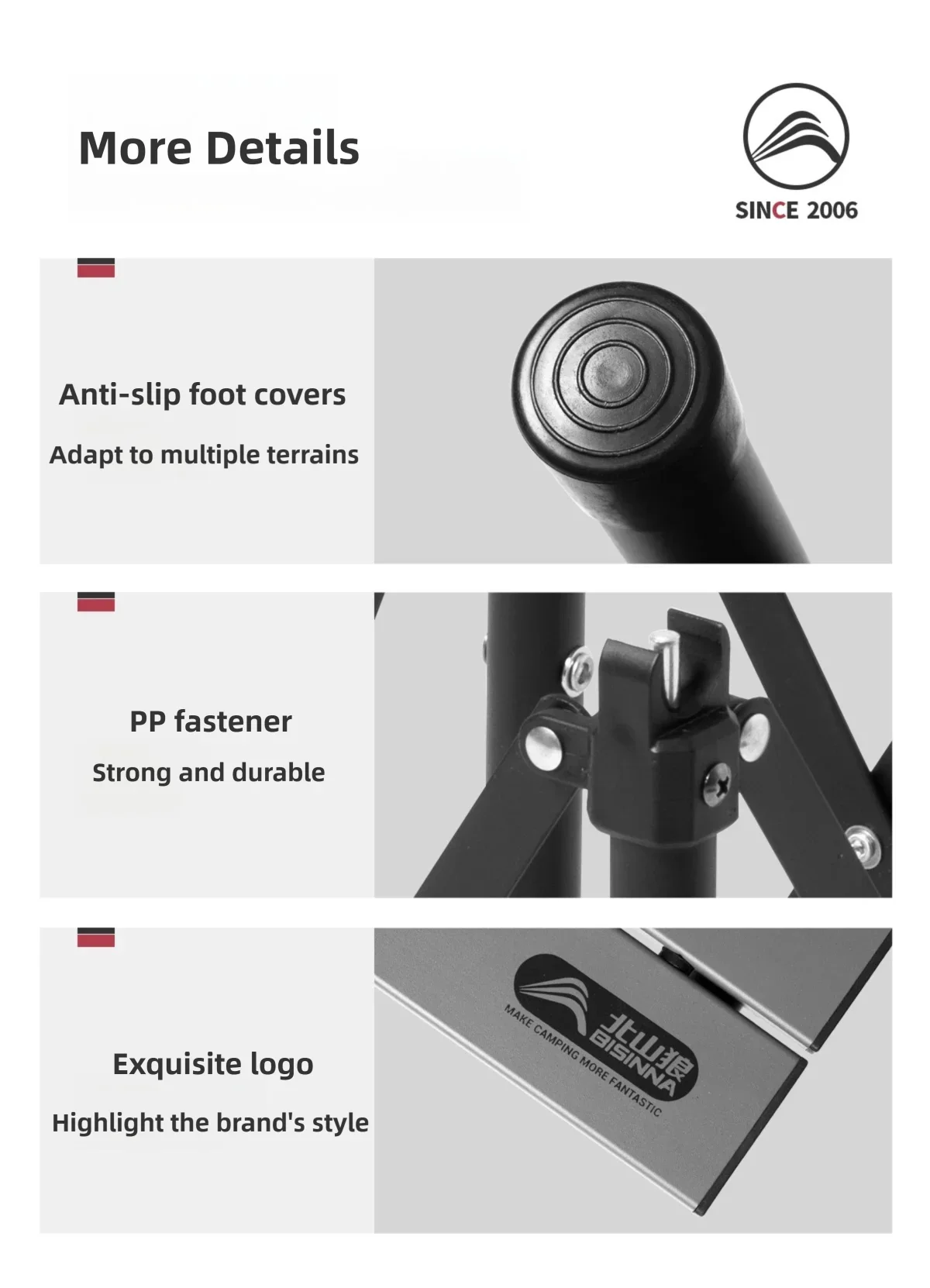 BISINNA Campingtisch aus Aluminiumlegierung, ultraleichter tragbarer Klapptisch für Outdoor-Wandern, Picknick, Angeln, Grillen, Reisen – Detail 9