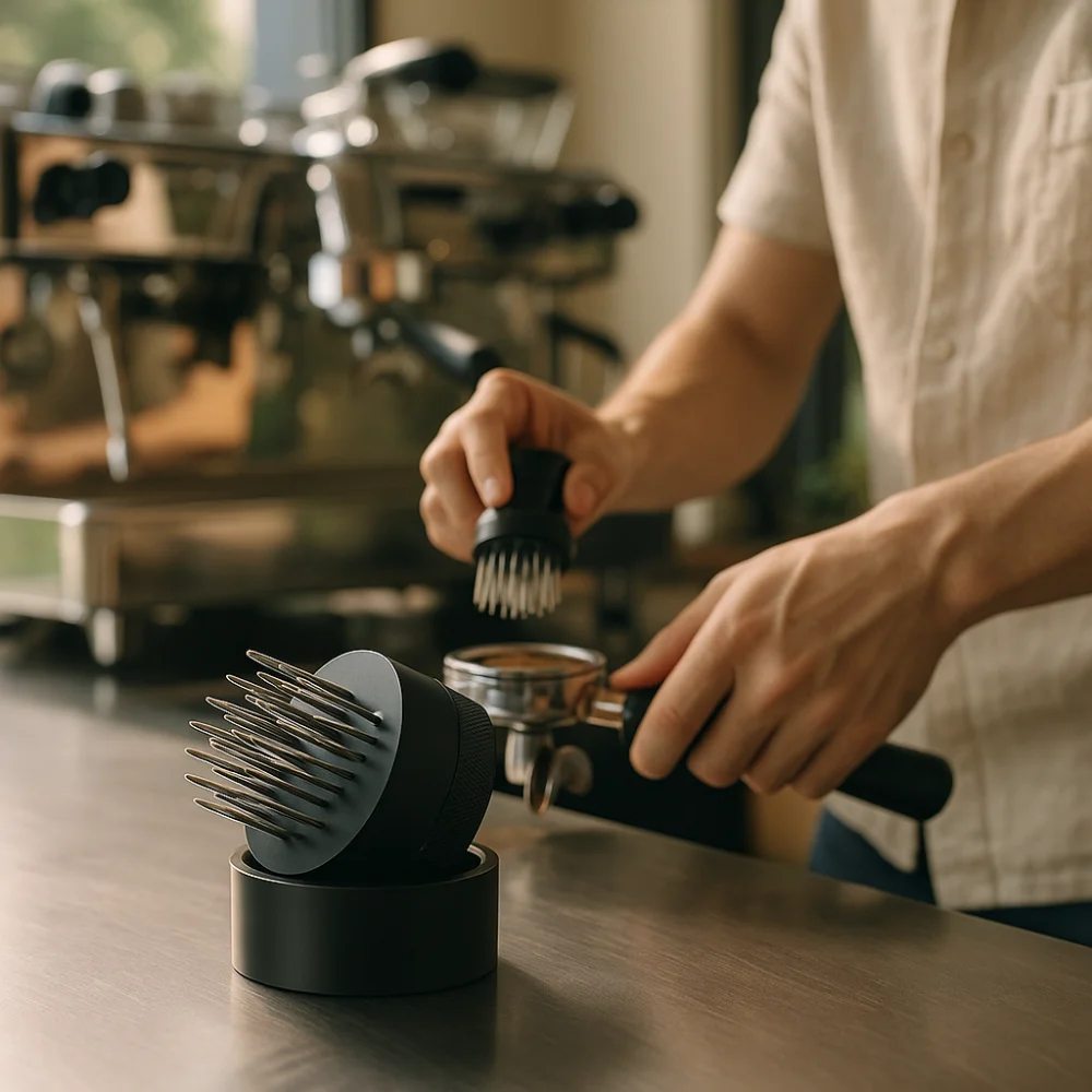 21 Needle Coffee Espresso Stirrer WDT 51/58mm Coffee Powder Stirring Tool with Base Portafilter Powder Dispenser