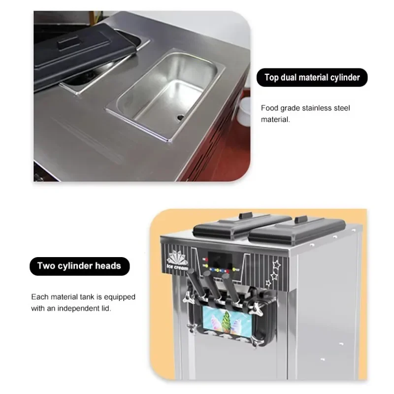

【Factory】Auto Soft Ice Cream Machine 3 Flavor Full Stainless Steel Tabletop Type Industrial Commercial Snow Soft Ice Cream Machi