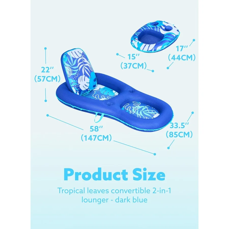 Sloosh piscina flutua espreguiçadeira adulto tecido piscina floaties lounge conversível 2-em-1 flutuante água floaty com porta-copos ajustável