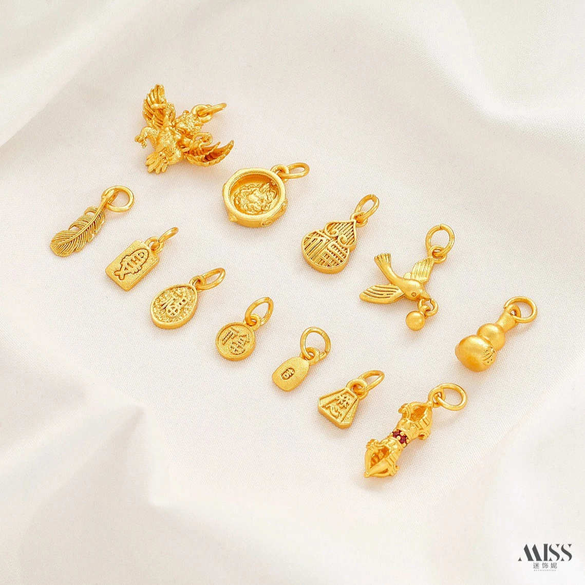 Sand Gold 24K Bag Gold Yellow God Of Wealth Is Satisfactory, Sign Gourd Diamond Pestle Pendant DIY Blessing Accessories