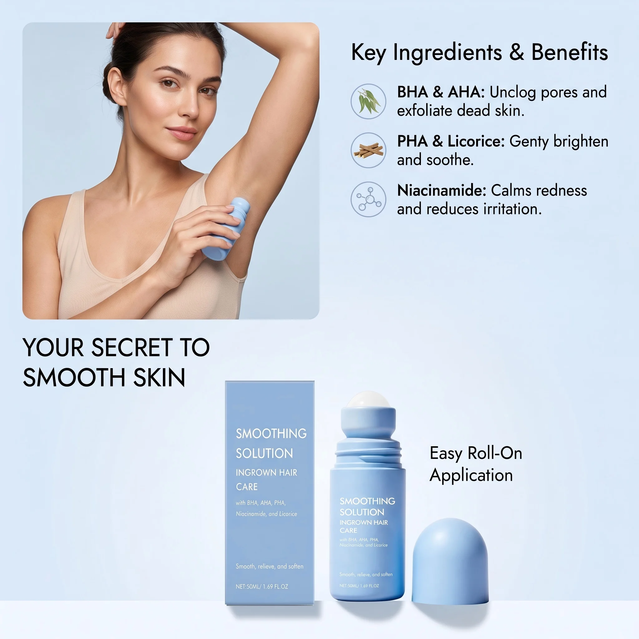 After Hair Removal Care Roll-On Reduces Redness and Irritation Nourishes and Moisturizes Body Daily Smooth Hydration Skin Care
