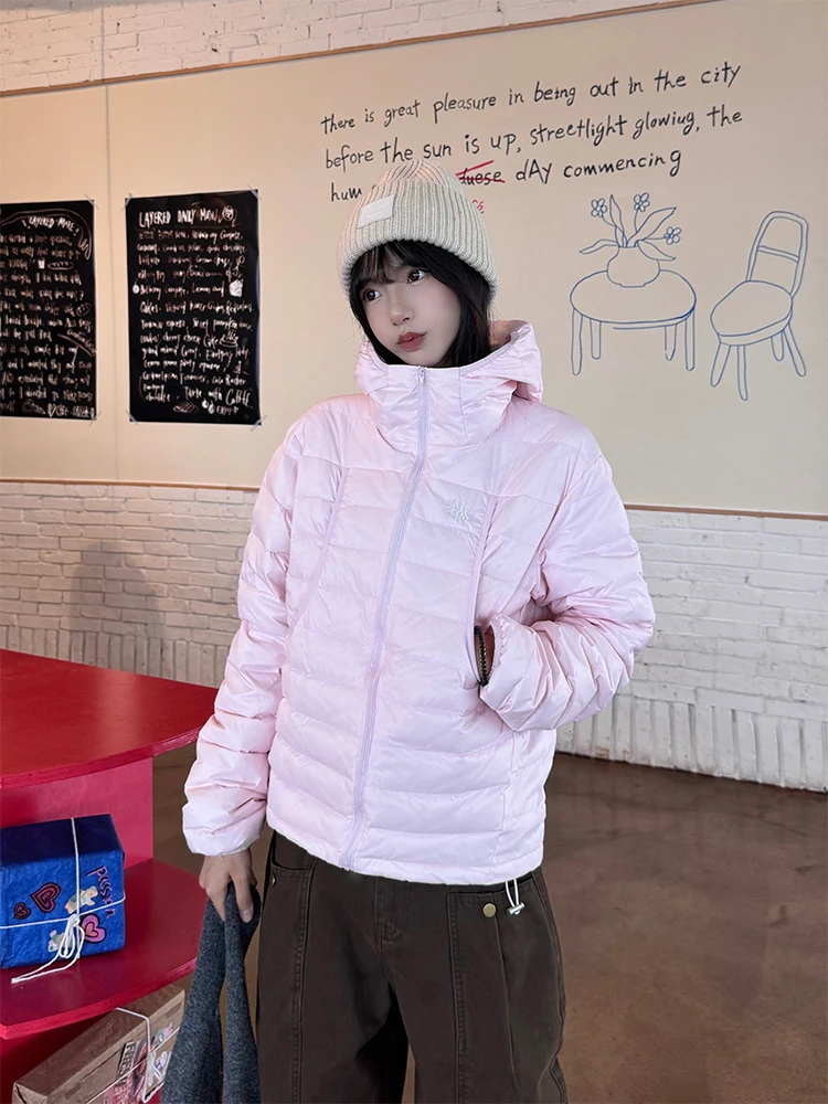 

URKR Новая женская легкая теплая куртка в американском ретро-стиле с капюшоном, в рубчик, для активного отдыха, модная, зимняя