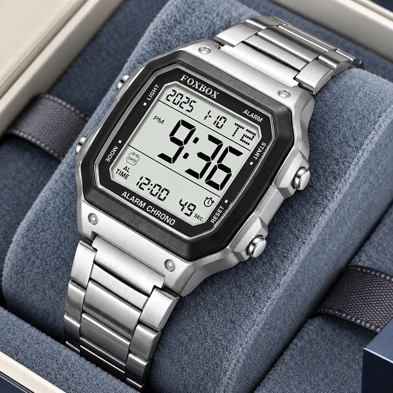 FOXBOX Fashion Sport Watch Men Square Waterproof Digital Watches For Men Outdoor LED Backlight Quartz Chronograph Reloj Hombre