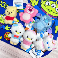 Cute Disney Stitch Strawberry Bear Winnie The Pooh Plush Toys Couple Bag Pendant Keychain Kids Backpack Accessory Doll Halloween