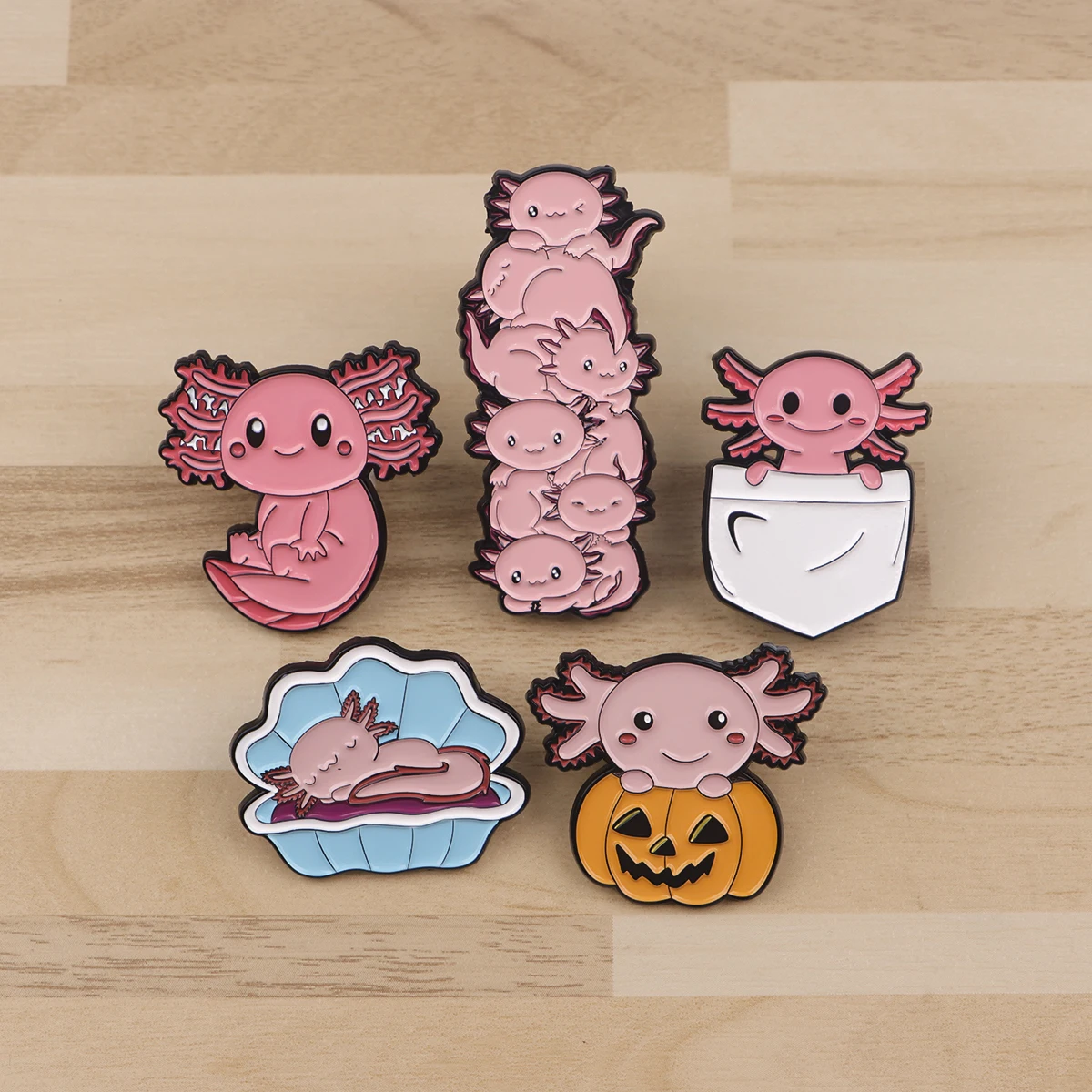 Pumpkin Axolotl Enamel Pin Badges Brooches for Women Lapel Pins for Backpacks Fashion Jewelry Accessories Christmas Gifts