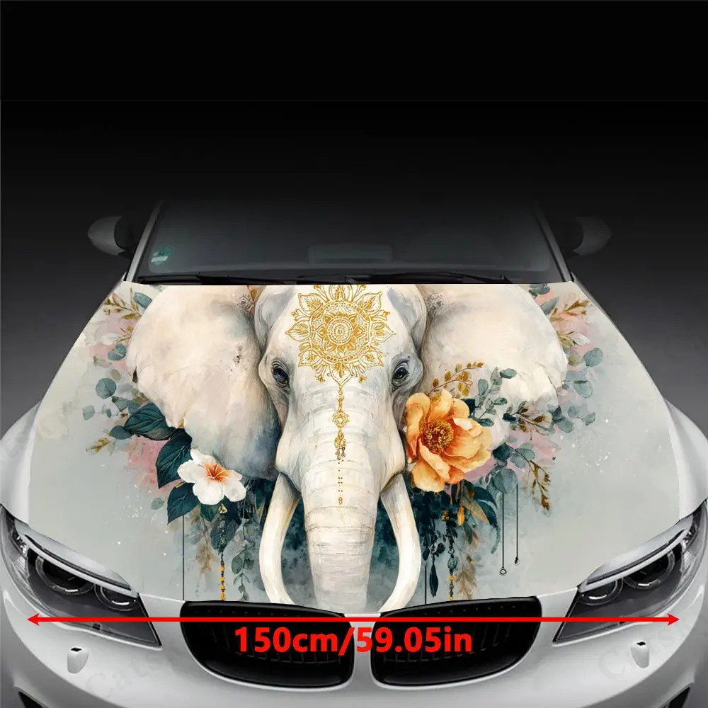 Mandala Elephant,Car Hood Decal, Self-Adhesive Waterproof PVC Car hood Sticker,Car Decoration Scratch Resistant Sticker Protecti view 2