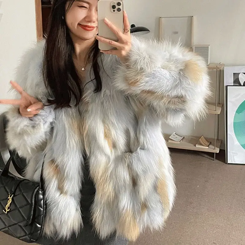 

New Imitation Fox Fur Jacket Women's Outwear 2025 Autumn Winter Coats Fashion Loose Thicke Warm Parker Coat