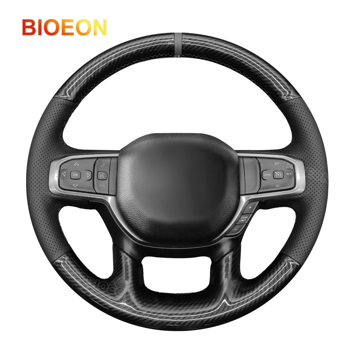 

Bioeon черный полиуретановый чехол из углеродного волокна для Dodge RAM 1500 2019-2023, чехлы на руль автомобиля