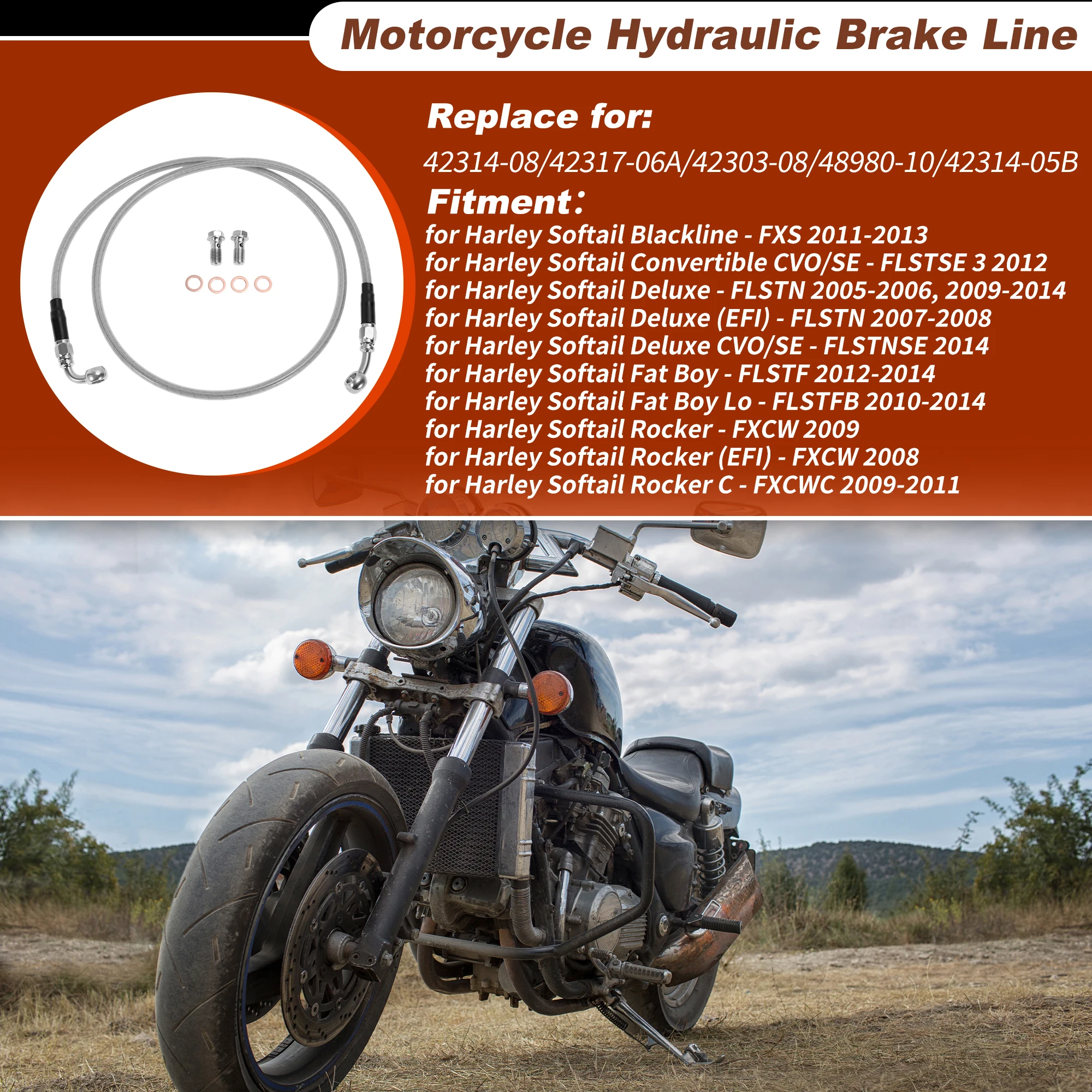 motoforti-47インチ油圧フロントブレーキラインキット-ハーレーソフトテイル用-no42314-08-シルバートーン