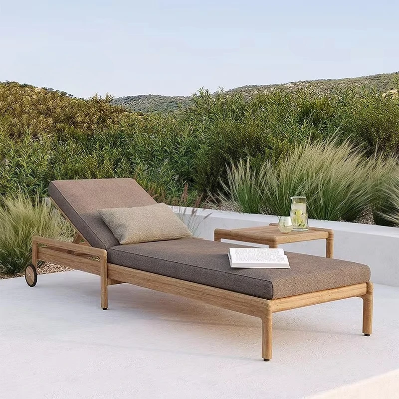 

Beach Chair Lounge Bed Teak Wood Outdoor Furniture Wicker White Lounger Chair Aluminum Patio Wooden Swimming Pool Sun Bed