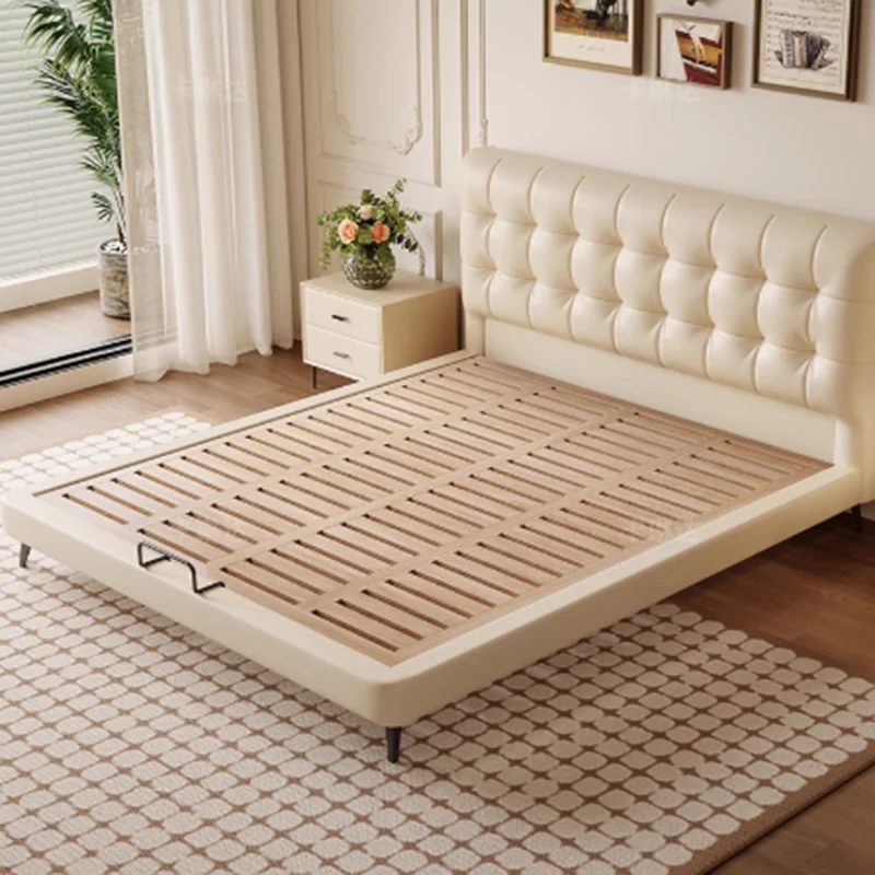 Headboards Modern Bed Bedroom Sleeping King Size Luxury Design Bed Wooden Japanese Simple Leather Cama Solteiro Home Furniture