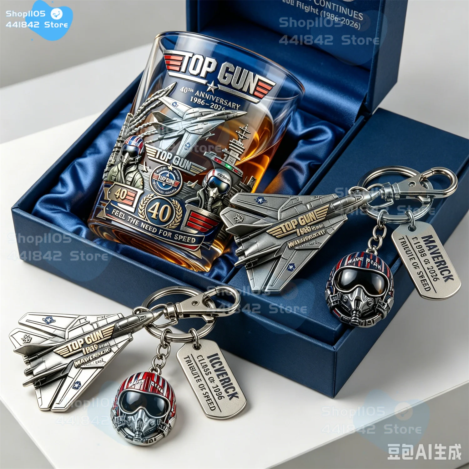Top Gun 40th Anniversary Collector's Bundle,Commemorative Whiskey Glass + Tumbler + Keychain Set,Fan Gift for Maverick Lovers