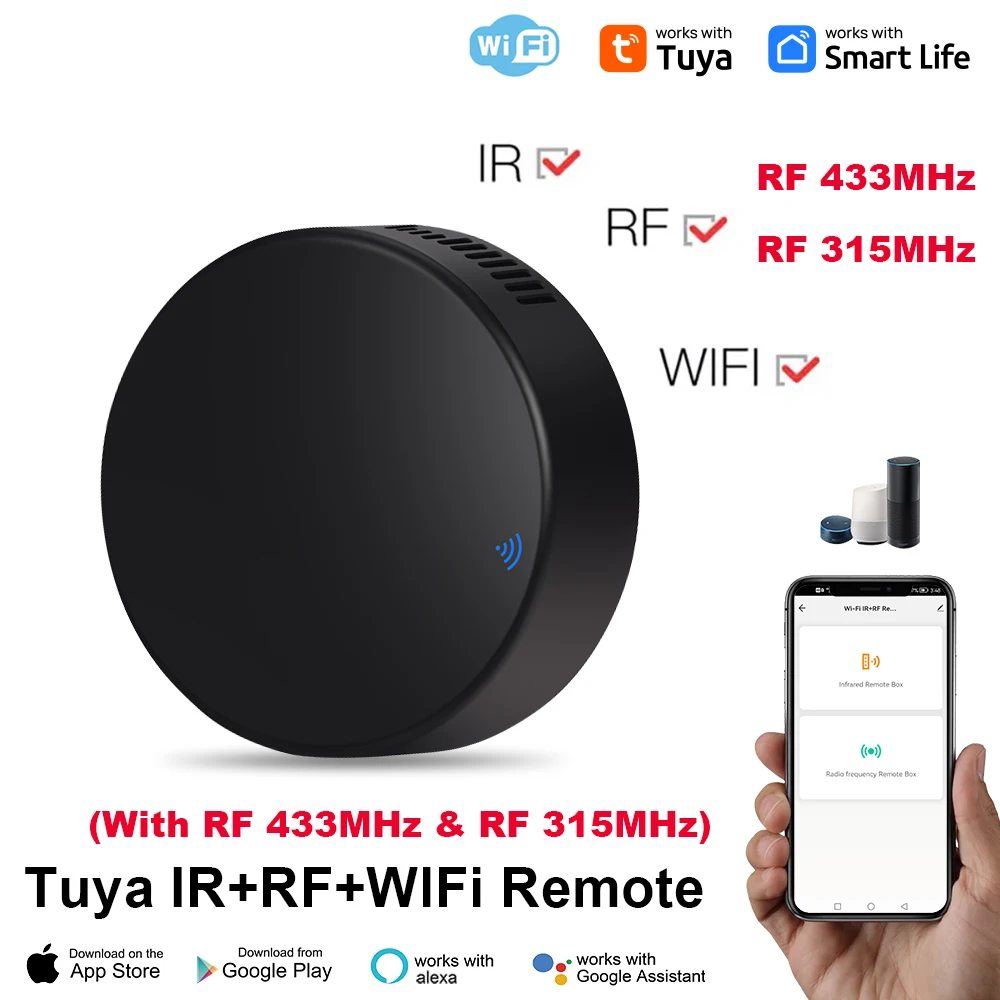 Control remoto Tuya WiFi RF IR, 433MHz/315MHz para casa inteligente a través de Smart Life para aire acondicionado, compatible con todos los televisores Alexa, Google Home