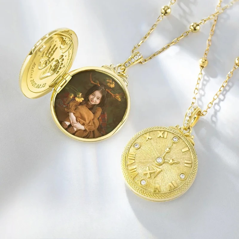 jewelry/Time Treasure Box/Clock Pocket Watch Can Hold Photos Pendant 18k Necklace with Diamonds
