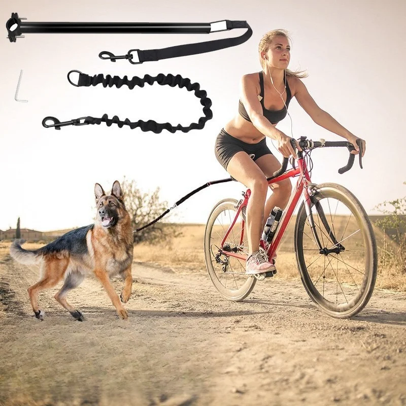 Hands-Free Dog Leash for Outdoor Use, Thickened Metal Pet Traction Rope, Bike Dog Leash with Spring Buffer