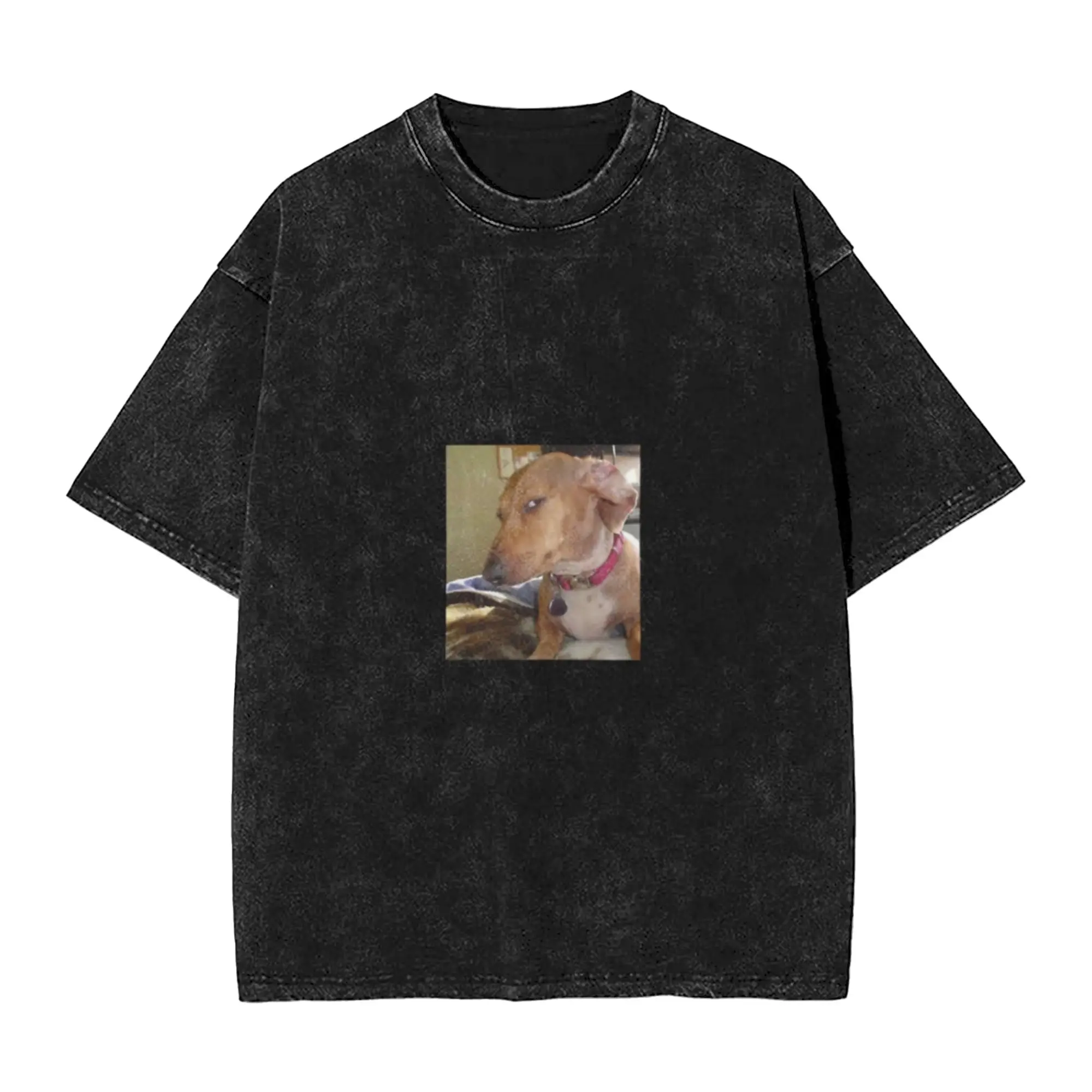 meme cute dog winking face suspicious Classic Comfort A Washed T Shirt Men's Women's Oversized Cotton Tees Tops