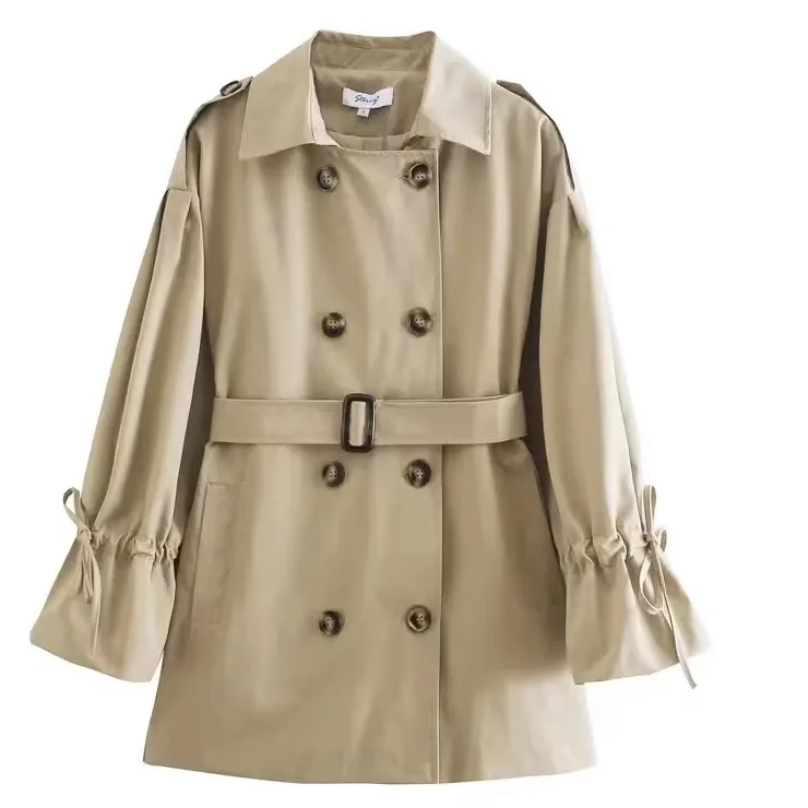 

Faionable Женская ветровка H2578, джерт с поясом, универсальный воротник, свободный крой, длинный све средней длины