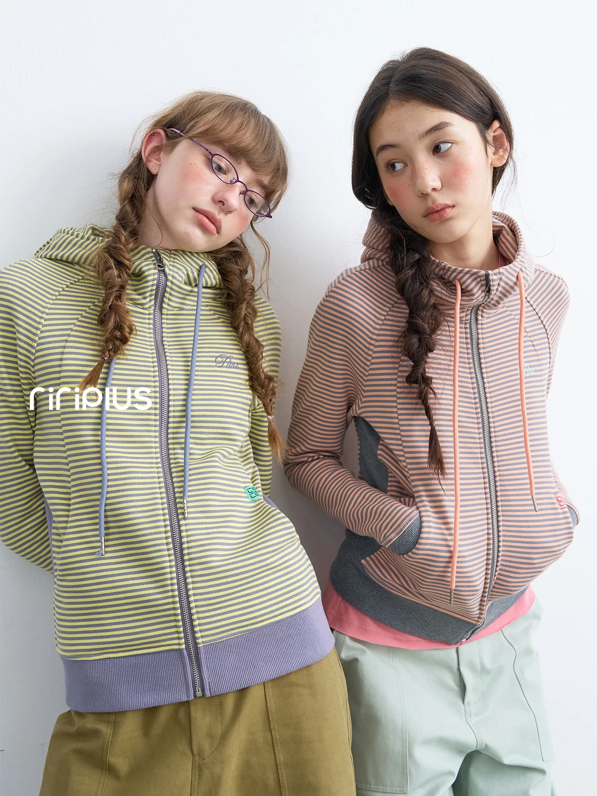Riverstone plus Women's Hoodie Sweatshirt American Casual Vintage Striped Stand Collar Jacket Autumn New Style Cotton Polyester