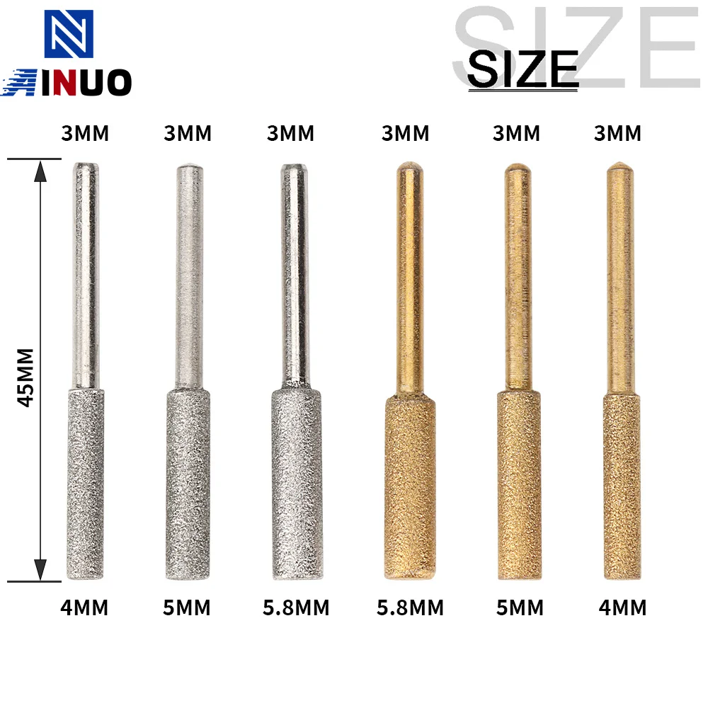 3/6Pcs Diamond Cylindrical Burr Chainsaw Sharpener Stone File Chain Saw Sharpening Carving Grinding Tools Silver/gold