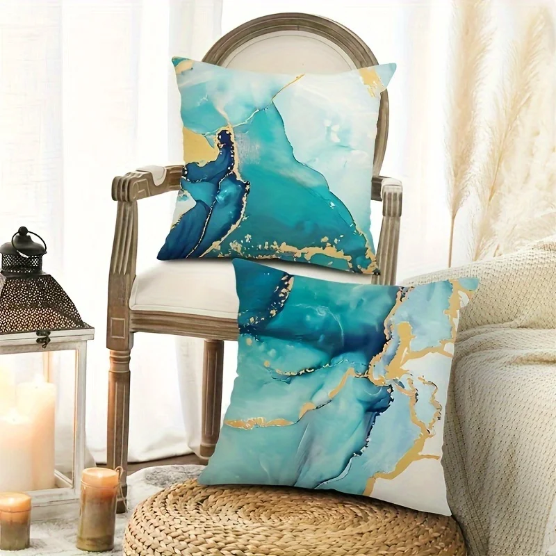 Turquoise marble pillow cover blue-green abstract pillowcase outdoor cushion cover (excluding pillow core)