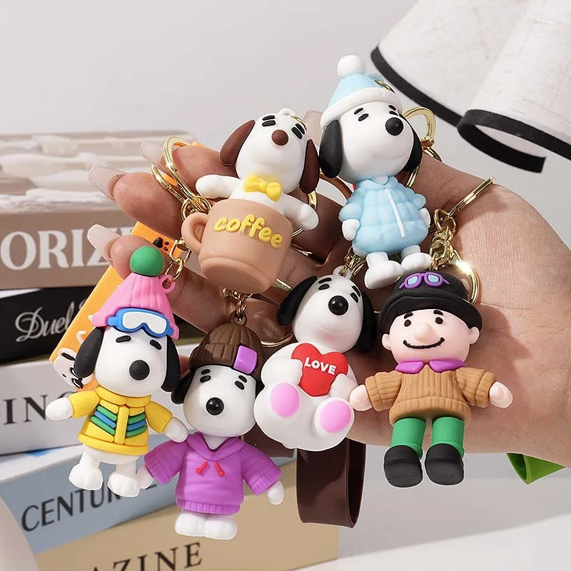 

5pcs for Snoopy Keychain Cute Anime Pvc Silicone Keyring Charms Backpack Decoration Pendant Car Key Accessories Birthday Gifts ﻿