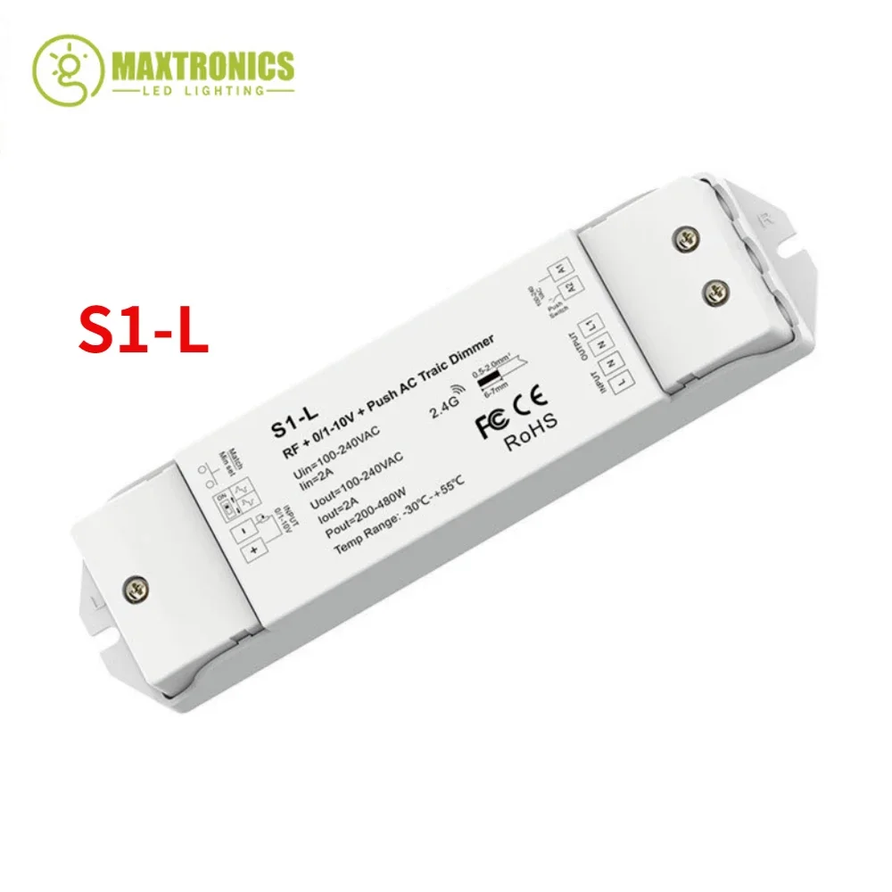 

S1-L 0/1-10V + Push RF Triac Dimmer AC Phase-Cut Dimmer 1CH*2A for Single Color Dimmable LED Lamps Traditional Incandescent