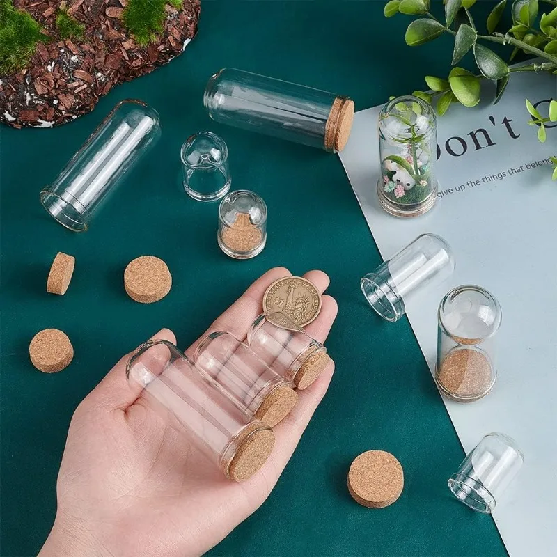 12pcs Glass Display Dome Cloche 3 Size Glass Bell Jar with Cork Base Glass Bottles Dome Decorative Jars Display Case for Flower