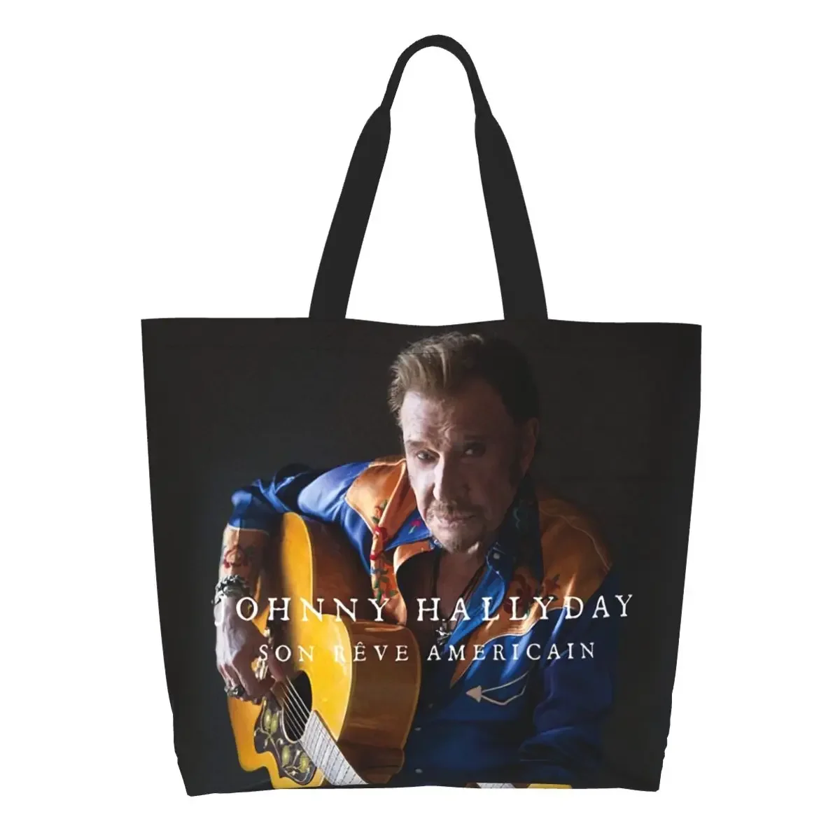 Printing Johnny Hallyday Son Reve Americain Tote Shopping Bags Recycling Canvas Shopper Shoulder French Rock Singer Handbag