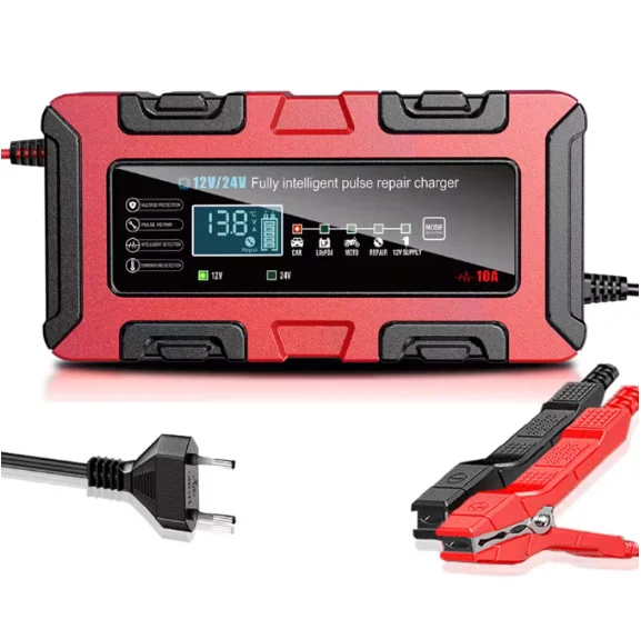 12V/24V 10A/5A Full Automatic Car Battery Charger 7-Stage For Lifepo4 Lead Acid AGM GEL Lithium Battery Pulse Repair Charging