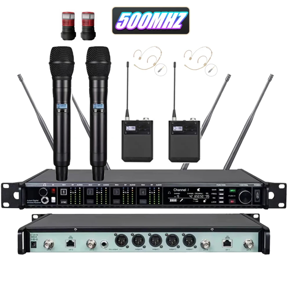 Paulkitson AD4Q KSM9 Professioneel Draadloos Microfoonsysteem 4-Kanaals 500/600/900MHZ Headset Microfoon Lavalier Voor Podium Buiten