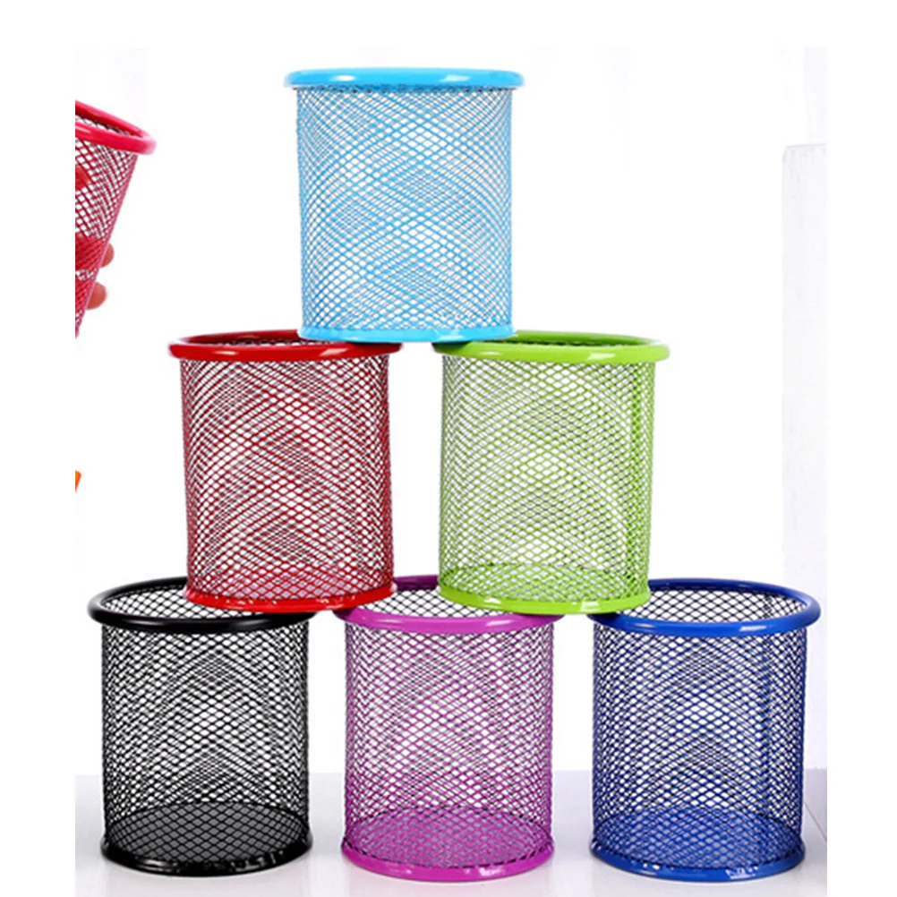 

2Pcs Round Mesh Steel Pencil Holder Red Mesh Collection Desk Organizer Tall Container for Desktop Office Supplies