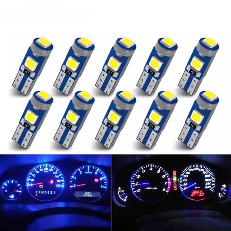 10Pcs T5 Led 전구 W3W W1.2W Canbus 자동차 인테리어 조명 대시 보드 다채로운 표시기 웨지 자동 악기 램프 12V