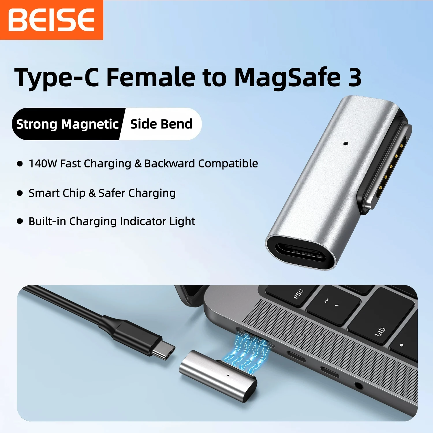 140W USB-C Female to MagSafe 3 Adapter Magnetic PD Fast Charging Converter for MacBook Pro Air M1 M2 M3 M4 A2442 A2485 A2681
