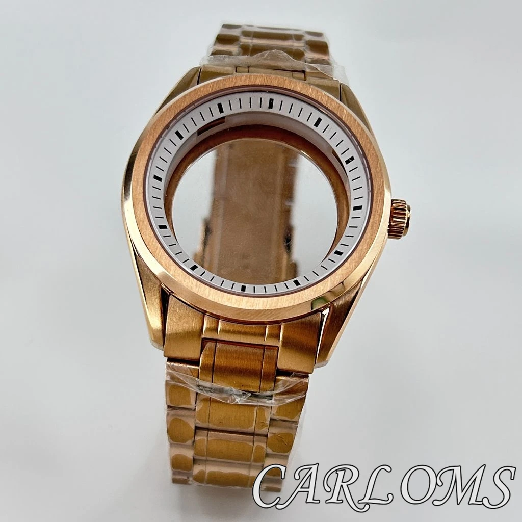 TOP 40mm Rose Gold  NH34 NH35 NH36 4R35 4R36 NH70 NH72 Watch Case Bracelet Sapphire Crystal Black Blue White Green Ring