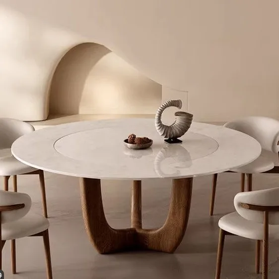 Italian minimalist imported natural luxury stone dining table high-end walnut marble