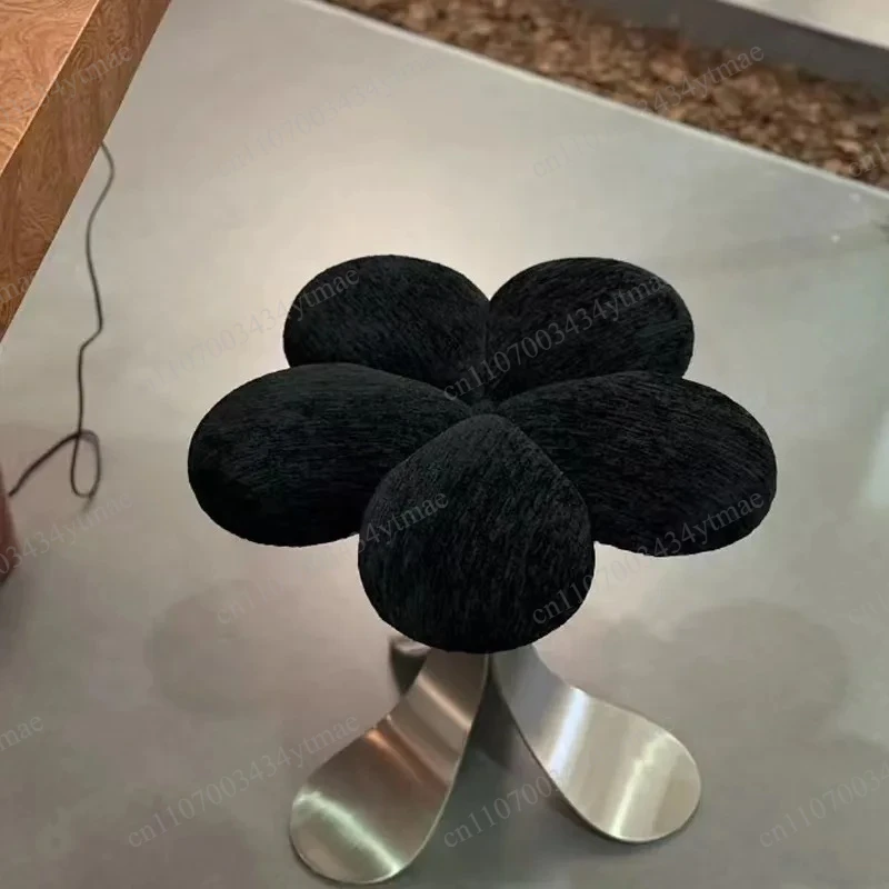 Luxury Round Velvet Vanity Stool Stainless Steel Legs Modern Elegant Dressing Table Seat For Bedroom Cosmetic Makeup Chair