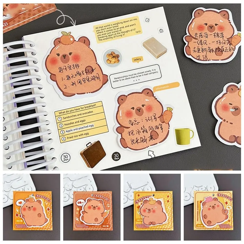 30 Sheets/Pack Mini Ins Capybara Special-shaped Sticky Note Sticky Cartoon N Times Posted Cute Creative Memo Pad Label